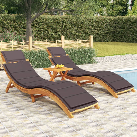 Sun Loungers 2 pcs with Dark Grey Cushions Solid Wood Acacia