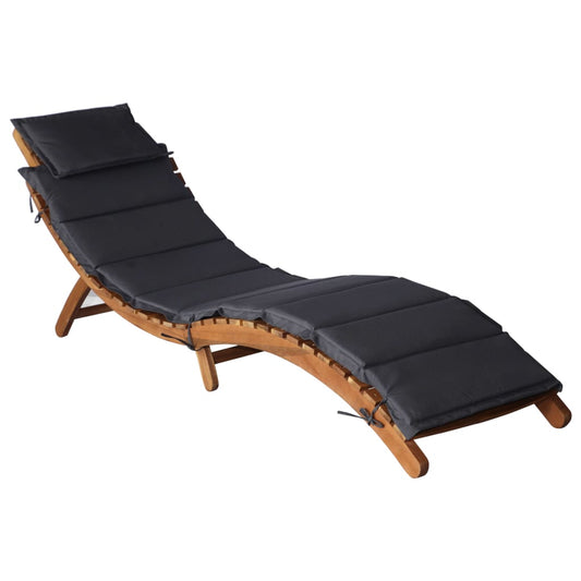 Sun Lounger with Dark Grey Cushions Solid Wood Acacia