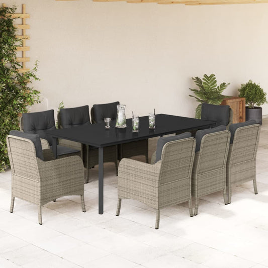 9 Piece Garden Dining Set with Cushions Light Grey Poly Rattan