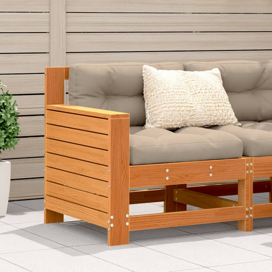 Garden Armrest Sofa with Cushion Wax Brown Solid Wood Pine
