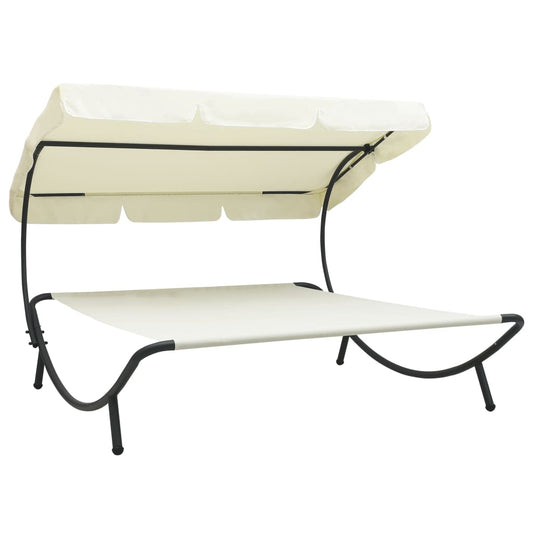 Outdoor Lounge Bed with Canopy Cream White