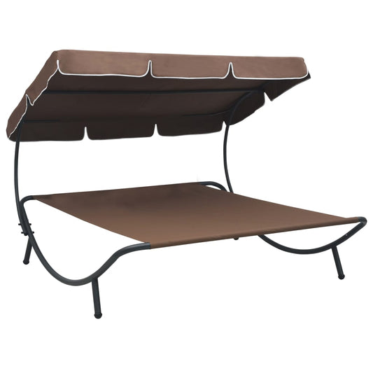 Outdoor Lounge Bed with Canopy Brown