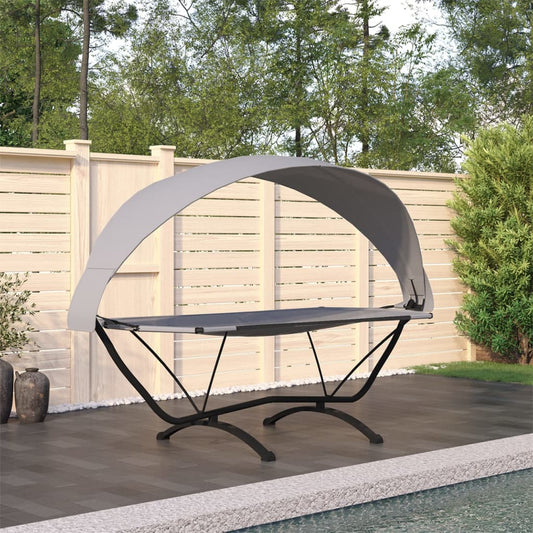 Outdoor Lounge Bed with Canopy Grey Steel and Oxford Fabric