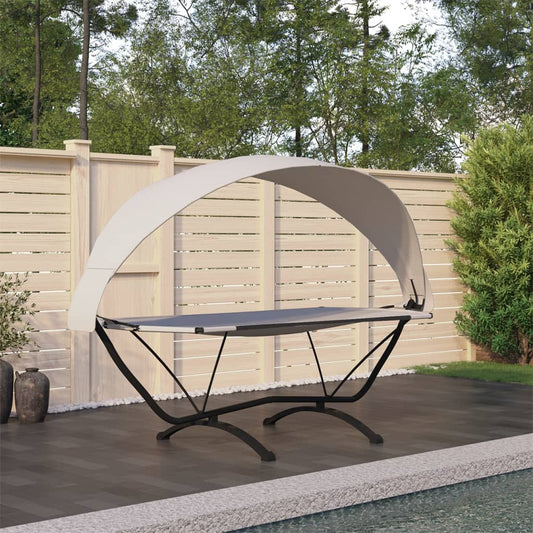 Outdoor Lounge Bed with Canopy Cream Steel and Oxford Fabric
