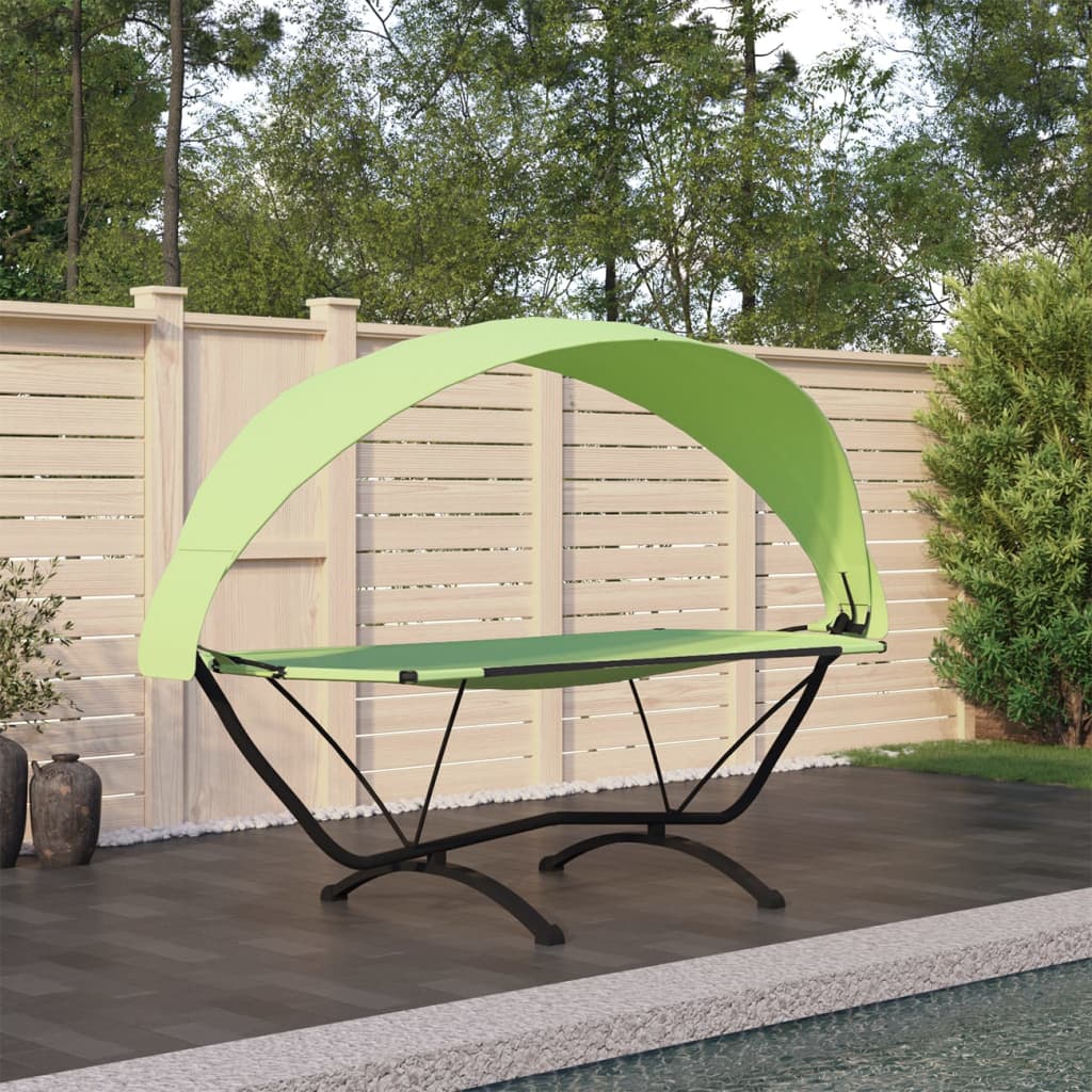 Outdoor Lounge Bed with Canopy Green Steel and Oxford Fabric