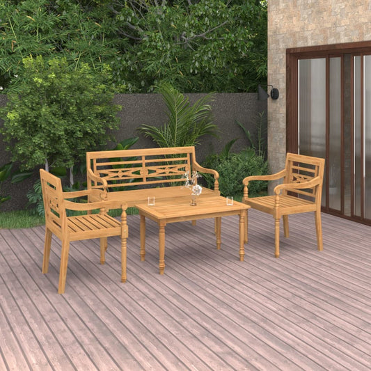 4 Piece Garden Lounge Set Solid Teak Wood