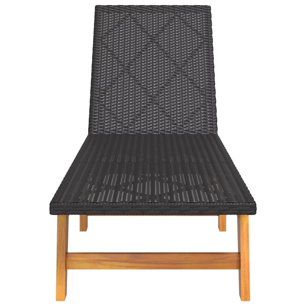 Sun Lounger Black and Brown Poly Rattan&Solid Wood Acacia