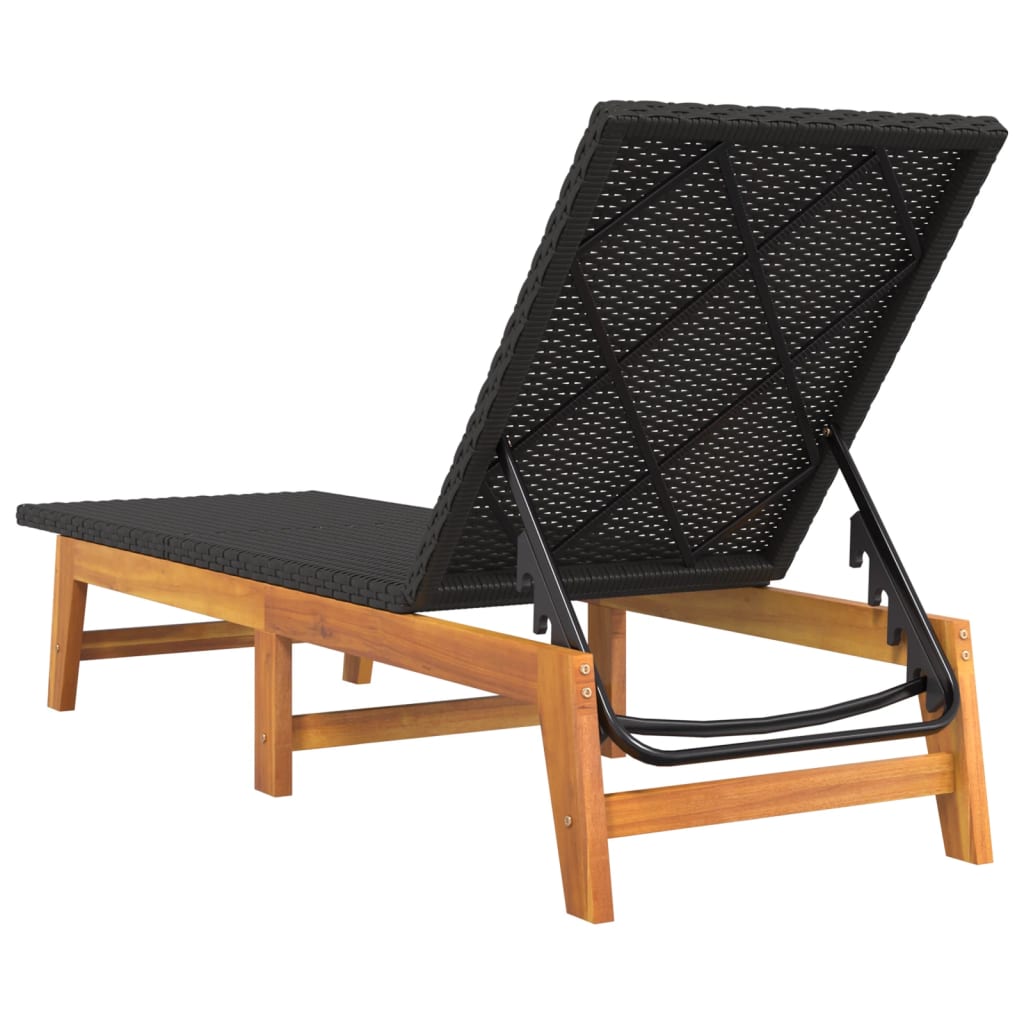 Sun Lounger Black and Brown Poly Rattan&Solid Wood Acacia