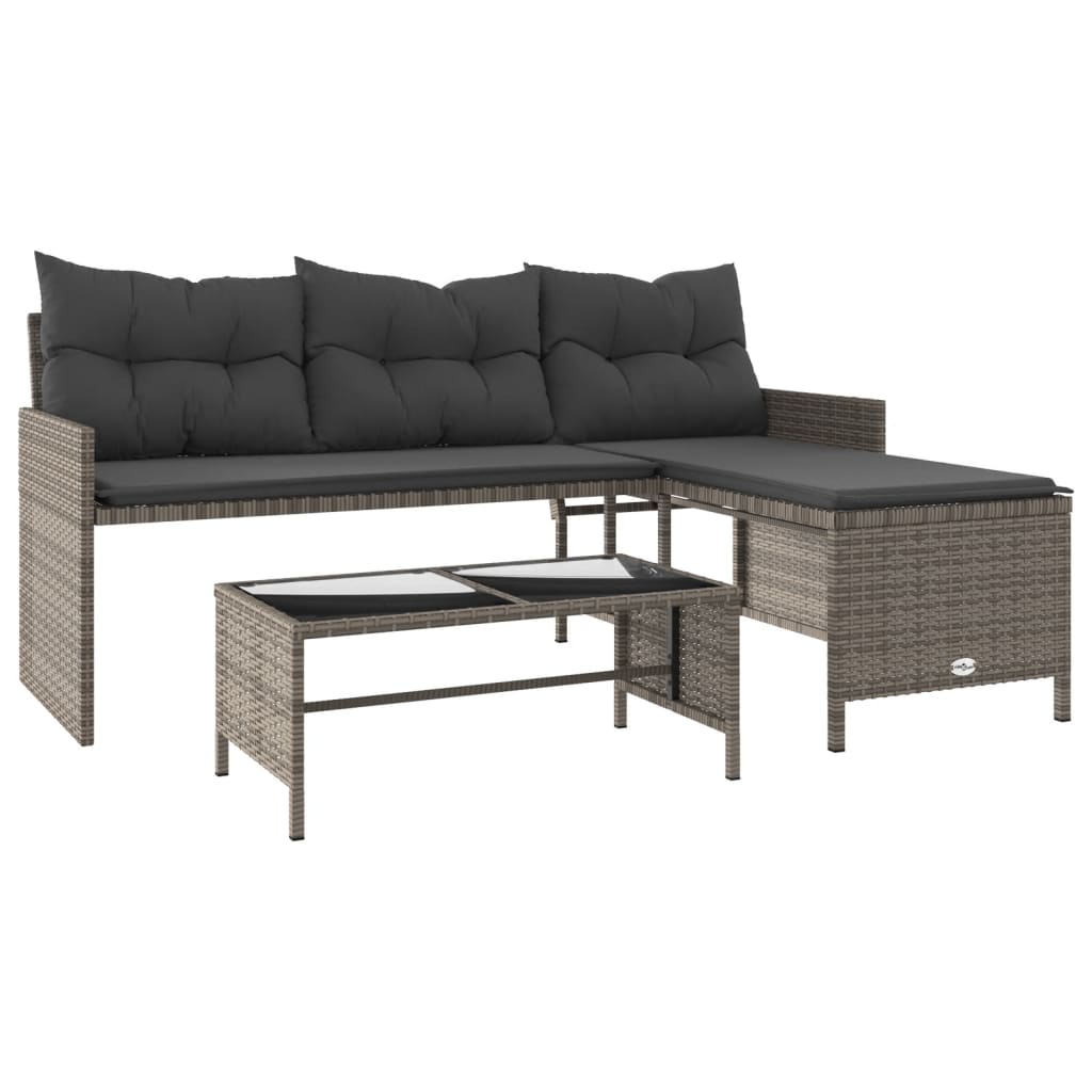 Garden Sofa with Table and Cushions L-Shaped Grey Poly Rattan