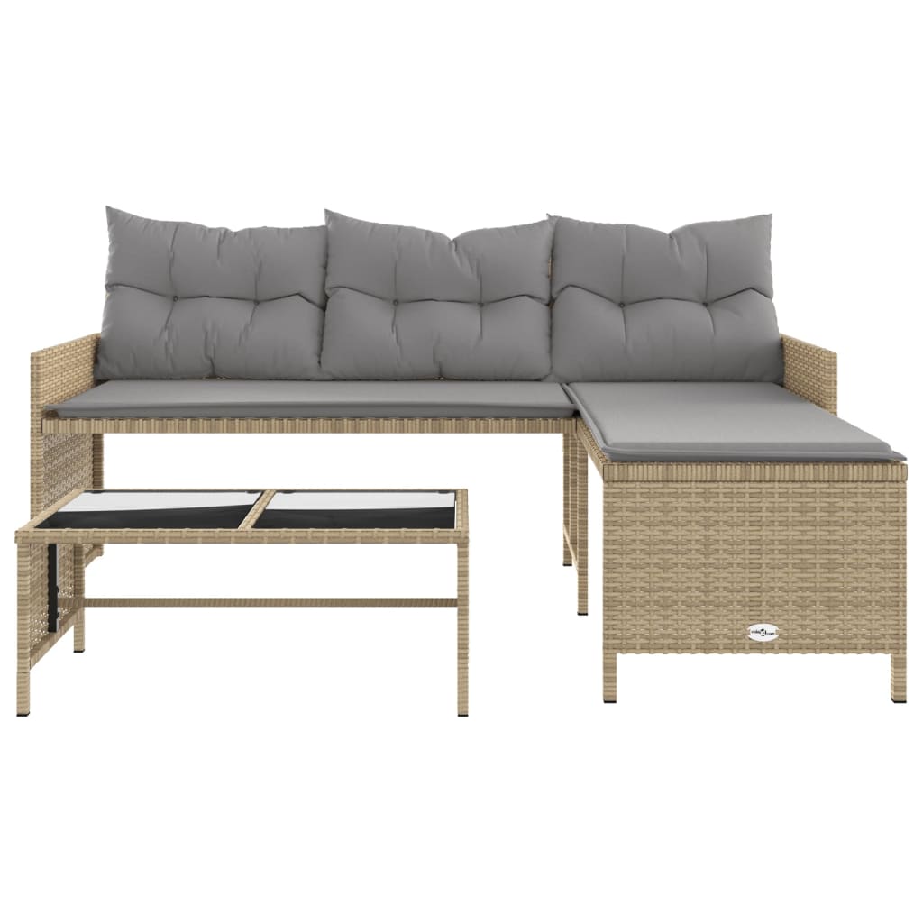 Garden Sofa with Table and Cushions L-Shaped Mix Beige Poly Rattan