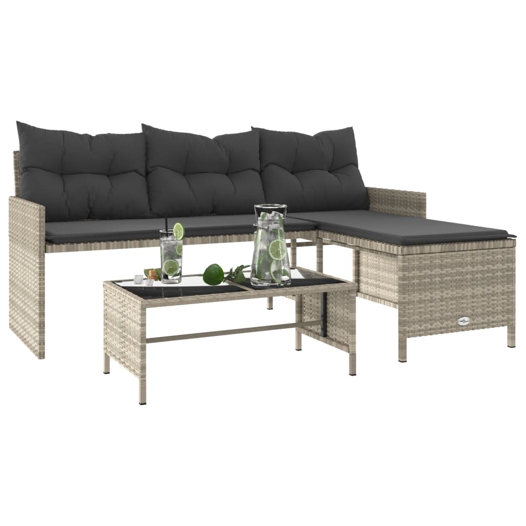 Garden Sofa with Table and Cushions L-Shaped Light Grey Poly Rattan