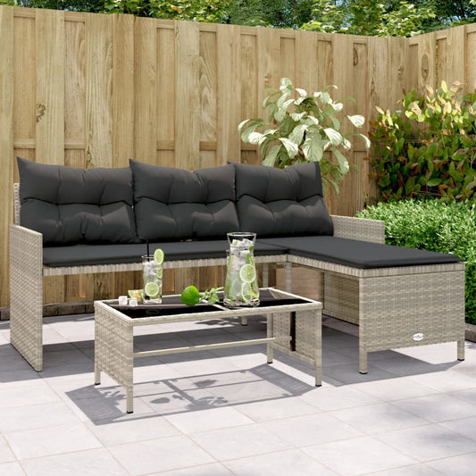Garden Sofa with Table and Cushions L-Shaped Light Grey Poly Rattan