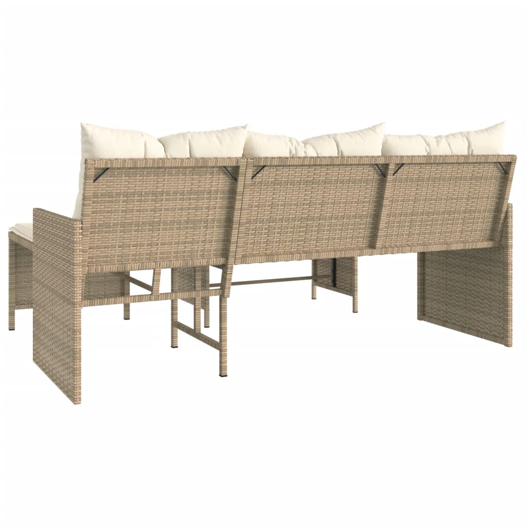 Garden Sofa with Table and Cushions L-Shaped Beige Poly Rattan