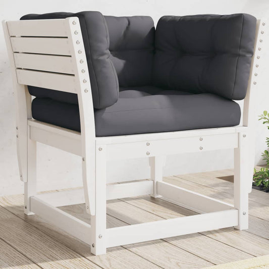 Garden Sofa Armrest with Cushions White Solid Wood Pine