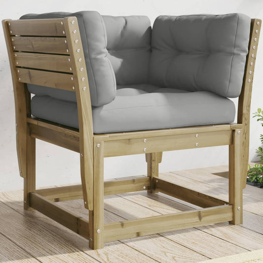 Garden Sofa Armrest with Cushions Impregnated Wood Pine